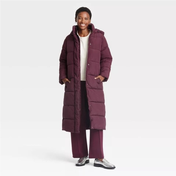 Jackets & Blazers - Women's Hooded Duvet Puffer Jacket - A New Day Burgundy XS.